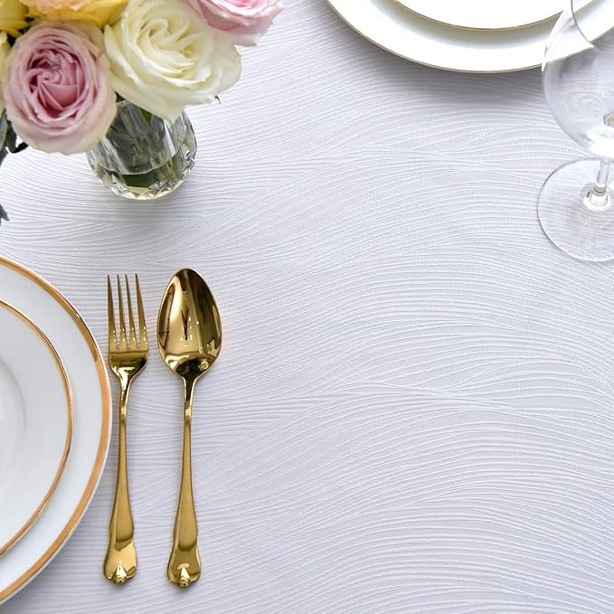 maxmill Jacquard Table Cloth Waving Pattern Water Resistant Wrinkle Resistance Heavy Weight Soft Tablecloth for Kitchen Dinning Tabletop Decoration Oblong 60 x 140 Inch White