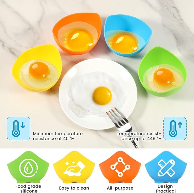 8Pcs Silicone Egg Poacher Nonstick Egg Poaching Cups Poached Egg Easy Silicone Egg Poacher Cups for Stovetop Air Fryer Cooking Accessories