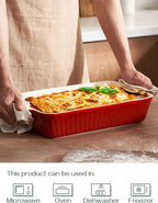 DOWAN 9x13-inch Deep Casserole Baking Dish for Lasagna, 135 oz Ceramic Pan with Handles, Oven Safe for Baking and Home Decor, Red