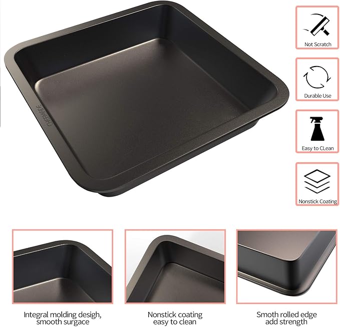 CHEFMADE Square Cake Pan, 8-Inch Bakeware Non-Stick Carbon Steel Pan Deep Dish Oven Baking Mold Baking Tray Ovenware for Cakes, Bread, Pizza, Cookies