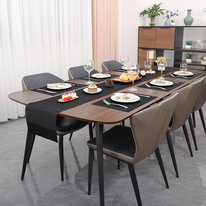 Myir JUN Placemats Set of 6, Vinyl Woven Placemats Place Mats Indoor Washable Table Mats Non-Slip Place mats for Dining Table (Black, Set of 6)