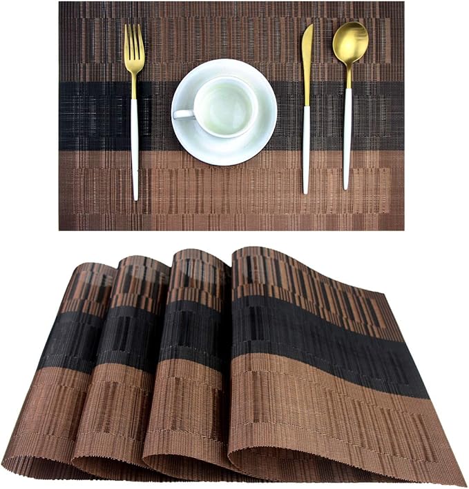 PIGCHCY Placemats,Durable Placemats for Dining Table,Washable Woven Vinyl Kitchen Placemats Set of 4 (Brown)