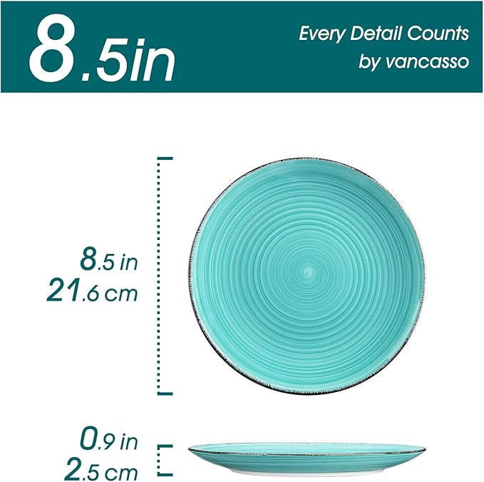 vancasso Bonita Salad Plates, 8.5 inch Small Dinner Plates Set, Ceramic Dessert Plate Serving Dishes Set of 6, Microwave, Oven and Dishwasher Safe, Assorted Color
