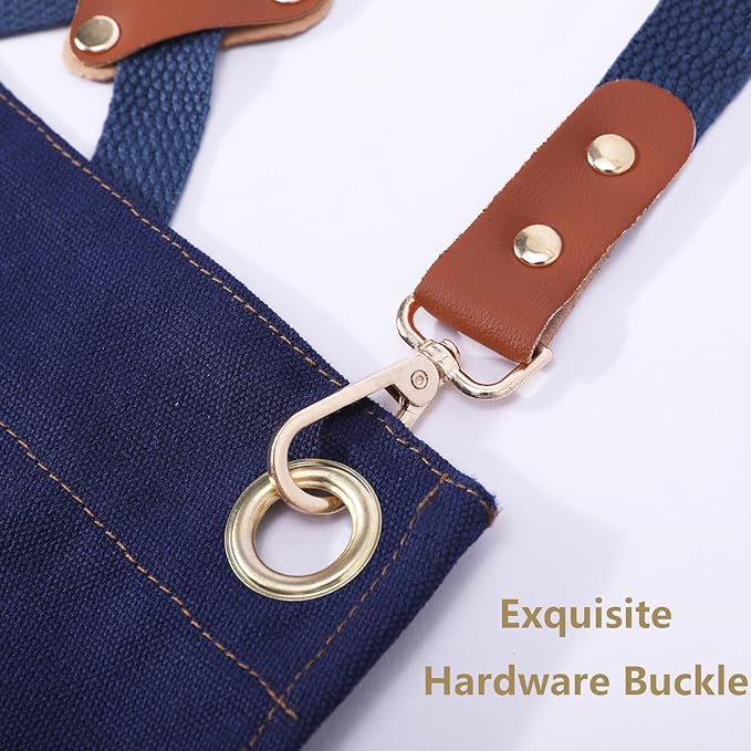 AFUN Chef Aprons for Women Men with Large Pockets, Cotton Canvas Cross Back Water Repellent Work Apron, Size M to XXL (Darkblue)