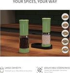 Electric Salt and Pepper Grinder Set with LED Power Display,Larger Capacity Salt and Pepper Shakers Set Rechargeable Electric with Flexible Coarsenes,LED Light,One Hand Operation for Kitchen(Green)