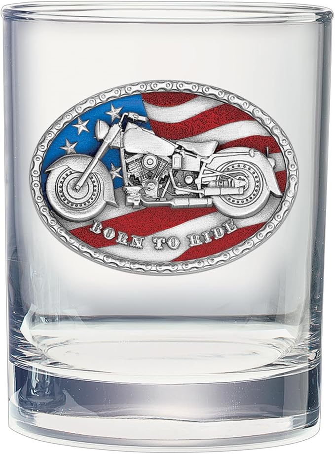 Heritage Pewter Motorcycle Double Old Fashion | Double Rocks Glass 14 OZ for Liquor | Expertly Crafted Pewter Glass