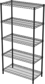 5 Tier Heavy Duty Adjustable Storage Shelf Organizer Storage Metal Shelves Garage Wire Shelving Unit Pantry Rack 18" D x 36" W x 71.25" H,Black
