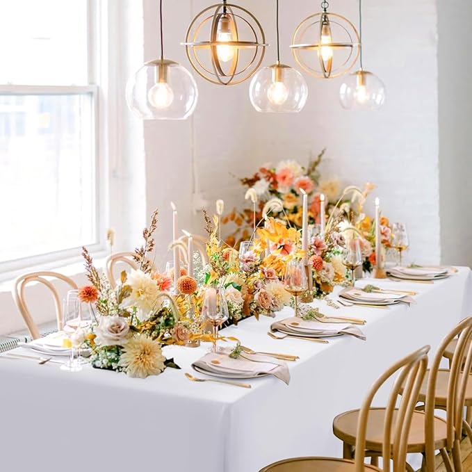 sancua White Tablecloths for 8 Foot Rectangle Tables, 6 Pack - 60x120 Inch - Washable Fabric Cloth Table Cloth for Wedding, Party, Birthday, Banquet, Reusable Polyester Table Covers