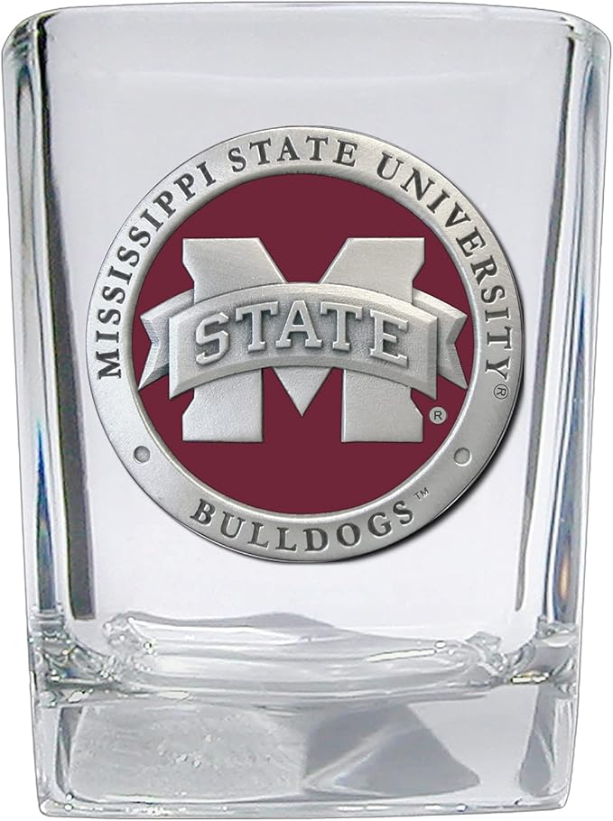 Heritage Pewter Mississippi State University Square Shot Glass | Hand-Sculpted 1.5 Ounce Shot Glass | Intricately Crafted Metal Pewter Alma Mater Inlay