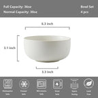 S&Q'S CERAMICS S&Q Ceramic Bowls for Kitchen, 36 Ounce, Large Capacity Cereal Bowls Set of 4, For Soup, Oatmeal, Breakfast, Microwave and Dishwasher Safe, Glazed Matte Off White…