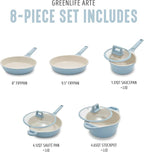 GreenLife 8 Piece Ceramic Nonstick Cookware Set, Induction Suitable Non Toxic PFAS-Free Pots & Pans, Dishwasher Safe, Cooking Set, Stock Pot, Saucepans & Frying Pans, Kitchen Cooking, Light Blue