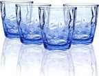 Topsky 10 oz Plastic Water Tumblers | Set of 4 Transparent Unbreakable Drinking Glasses Clear Acrylic Reusable Juice Wine Cups for Home Picnic Party, Dishwasher Safe, Stackable (Blue)