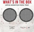 Non-Stick Pizza Pan 2 Pack, 13 Inch Round Carbon Steel Pizza Tray with Perforated Holes for Crispy Crust, PFOAPFOSPTFE Free, Dishwasher & Oven Safe Up To 450°F, Durable Nonstick Gray Coating