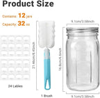 DHSBTLS 32 oz Glass Mason Jars, 12 Pack Wide Mouth Glass Canning Jars with Silver Aluminum Lids and Bands, Airtight Jars for Food Storage, Canning, Overnight Oats, Fermenting, Pickling, Decor