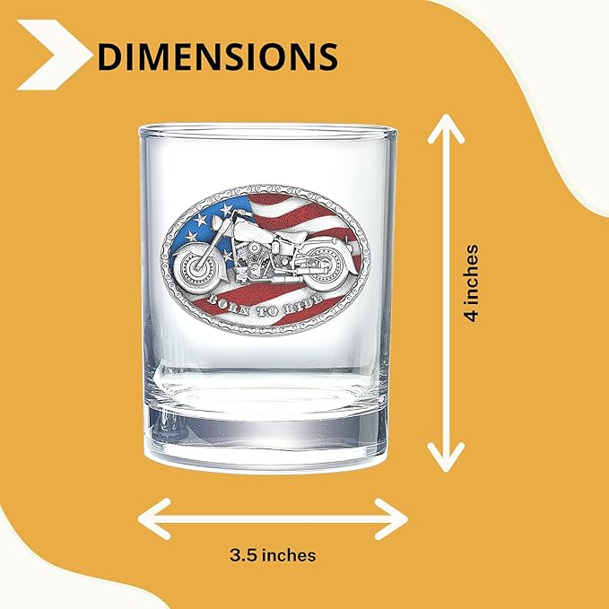 Heritage Pewter Motorcycle Double Old Fashion | Double Rocks Glass 14 OZ for Liquor | Expertly Crafted Pewter Glass