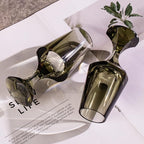 KAMMAK Crystal Snifter Glass Set of 2 - Hand Blown Stemmed Whiskey Glass for Bourbon-2.37oz, Brandy & Cognac with Delicate Rim, Colored Elegant Etched Detailing, Luxury Barware for Tasting & Gift