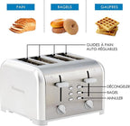 Kenmore Toaster 4 Slice - Extra Wide Slot Countertop Kitchen Appliance, Defrost Function, Grille-Pain, 9 Shade Settings, Compact Design, Easy Clean Crumb Tray, Bread Bagel, Stainless Steel & White