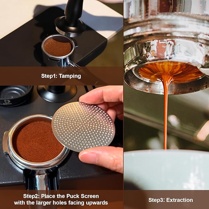 MEION 53.3mm Espresso Puck Screen-2Pack 0.8mm Thickness Espresso Filter Screen, Reusable Metal Coffee Filter for Bottomless Portafilter Basket 54mm, Stainless Steel Coffee Puck Screen