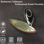 Serving Platter Olives Plate Large Serving Tray, Set of 4, for Entertaining, Porcelain Trays and Platters Sushi Salad Plates Serving Dinnerware Appetizer Serving Tray, Black reaction Glaze