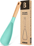Cooking Spoon for Nonstick Cookwares, Great for Cooking and Serving Sturdy BPA-Free Matte Silicone, Wood Handle Spoon for Mixing, Scoop, and Scrape (GREEN)