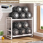 2-Tier Microwave Rack - Height Adjustable & Extendable Kitchen Shelf with Drawer - Carbon Steel - Includes Hooks & Reinforcement Suction Cups - Easy Assembly (White)