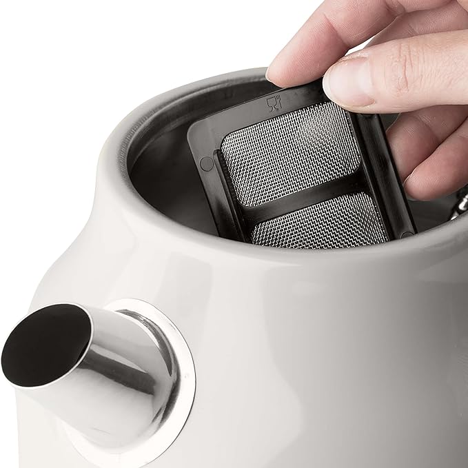 Haden Dorset 1.7 Liter Stainless Steel Electric Kettle, Hot Water Kettle with 360-Degree Base and Auto Shutoff, Ivory & Chrome