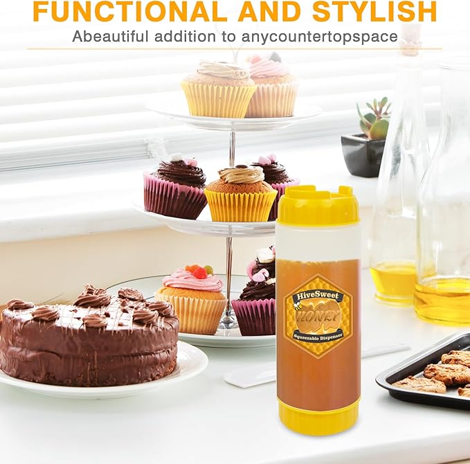 Honey Dispenser 18 oz honey dispenser no drip for Home Kitchen Double-head extrusion Syrup dispenser