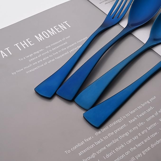 Luxury 18/10 Stainless Steel Matte Blue Flatware Set - Silverware Cutlery Utensil Set Steak Knife Spoon and Fork Knife Serving Set,Service for 1 (6-Piece)