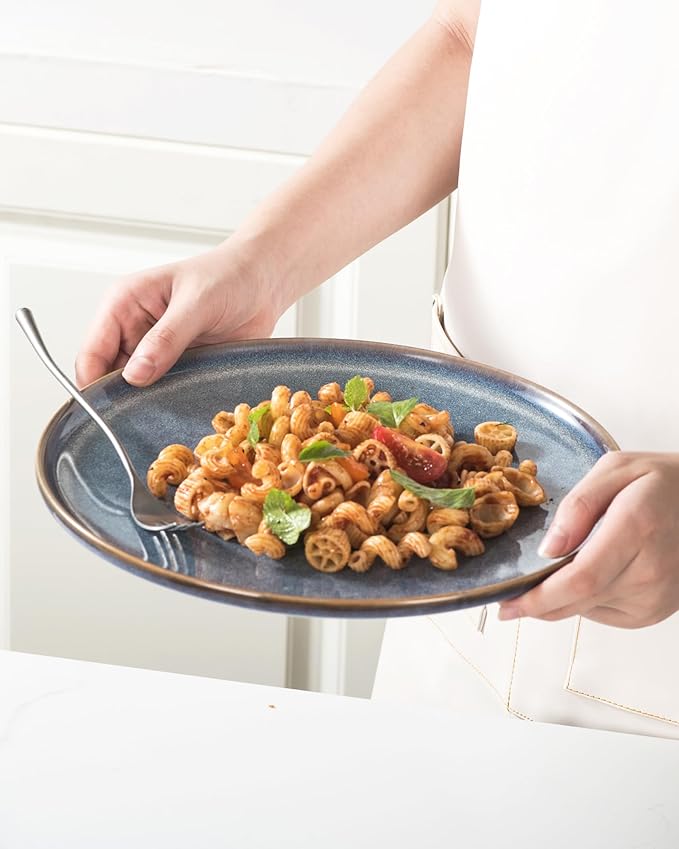 UNICASA Ceramic Large Dinner Plates - 11 Inch Dessert, Salad Plate Set of 4 for Steak, Pasta, Dinnerware Sets, Scratch Resistant - Porcelain Serving Dishes, Dishwasher & Microwave Safe (Blue)