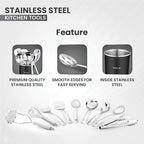 Avador® Premium Set of 10 Stainless Steel (BLACK HOLDER) Kitchen Tool Set with Holder Easy To Clean, Space Saving, Great for Cooking, Baking, Prepping (BLACK)