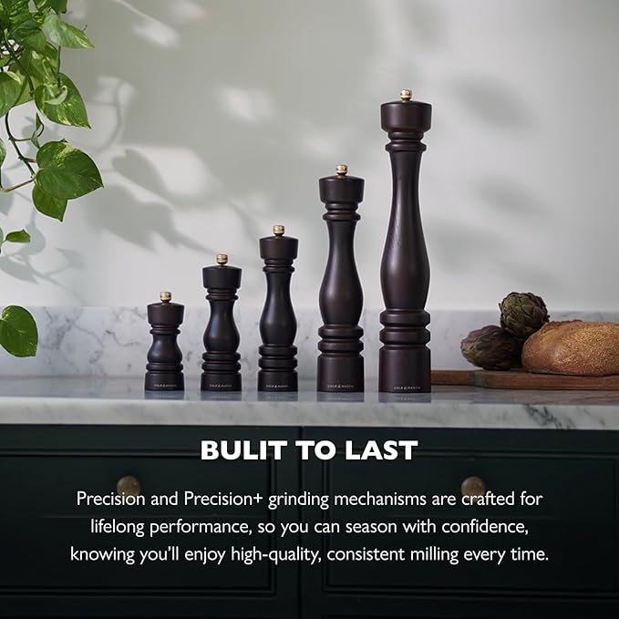 Cole & Mason London Refillable Spice Mill - Kitchen & Home Accessory - Table Black Pepper Grinder - Pepper Mill with Carbon Steel Mechanism - 5", Chocolate Wood