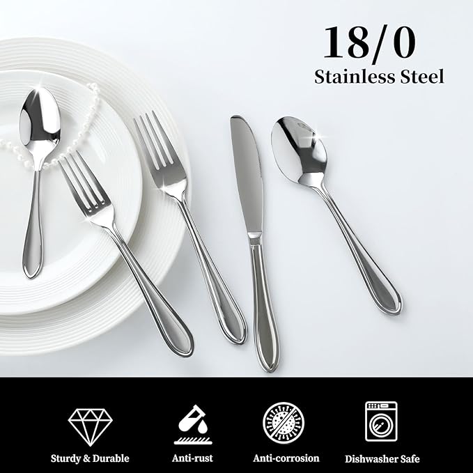 Silverware Set, 40-Piece Stainless Steel Flatware, 18/0 Stainless Steel Utensils, Dishwasher Safe, Modern Tableware for Home & Kitchen Dining