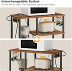 HOOBRO Bakers Rack with Power Outlet, Microwave Stand with 5 S-Shaped Hooks, Coffee Bar, Kitchen Storage Shelf, for Kitchen, Living Room, Rustic Brown and Black BF07UHB01