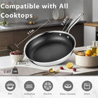 11" Non Stick Frying Pans, Stainless Steel Pan, Ceramic Skillet with Stay-Cool Handle, Non Toxic, PFAS PFOA PTFE Free, Dishwasher Safe, Induction, Compatible with All Cooktops