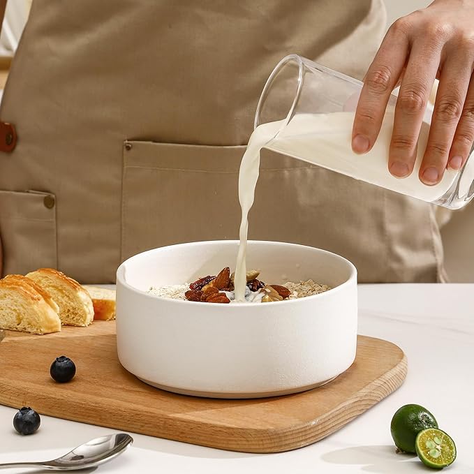 GZG Ceramic Cereal Bowls Set of 4,6 Inch Stoneware Soup Bowls,Dishwasher and Microwave Safe,Stackable,Scratch Resistant for Oatmeal,Fruit,Salads and Rice(Ivory White)