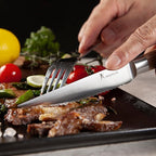 Natura Series 4.5” Serrated Steak Knife Set of 8, High Carbon Stainless Steel, Wooden Handle