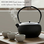 67.6oz Cast Iron Teapot for Stovetop Safe, Black Japanese Tetsubin, 2000ml Tea Kettle with Stainless Steel Infuser for Loose Leaf, Tea Pot Coated with Enameled Interior