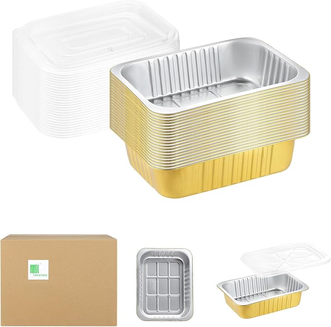 9"x 6.5" Sturdy Aluminum Foil Pans with Lids (20 Packs), 2X Thicker Heavy Duty for Oven Stove Grill Microwavable Cooking, Baking, Reusable Dishwasherable Disposable Foil Pan, 47oz