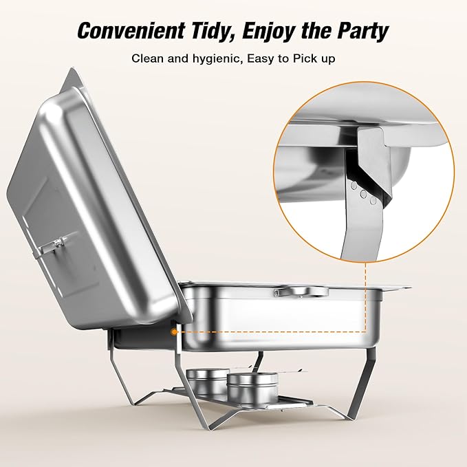 Chafing Dishes for Buffet 9QT 6 Pack,Easy Assembly, Food-Grade Stainless Steel Chafers for Catering w/Rolled Rim, Foldable Frame, for Party, Banquet (Full Size Food Pan)