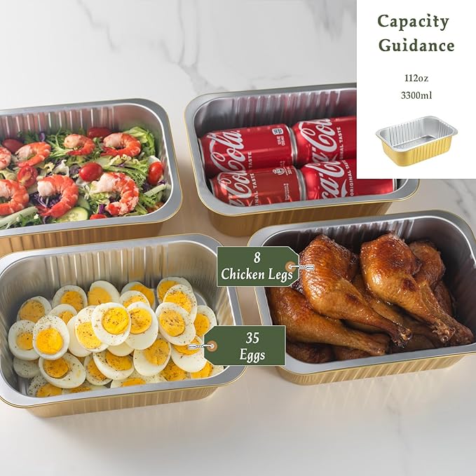 11"x8" Sturdy Foil Pans + Snap-On Lids (20 Packs) | 2X Thicker Heavy Duty Reusable Foil Tin 112oz | Grill Oven Microwavable Pan, | 3.3" Deep Disposable Aluminum Foil Pan for Baking, Cooking