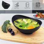 JOYMAY Oval Salad Bowls Set, 34oz Serving Bowls for Kitchen 8.8" Large Bowls for Soup, Oatmeal, Pasta, Snacks, Deep Soup Bowls Set for Salad, Fruit, Vegetable, Ramen, 6PC-Black