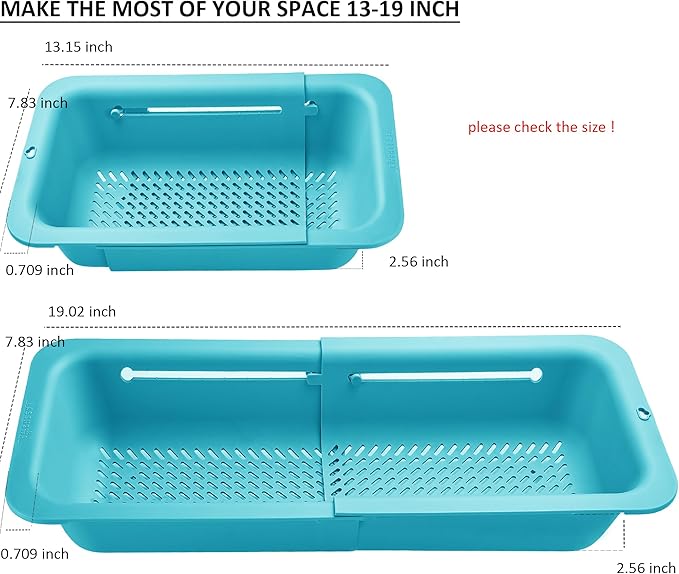 LASSHSWA Collapsible Colander and Strainer for Kitchen, Over the Sink Strainer Basket for Kitchen, Fruit Pasta Food Strainer Expandable Plastic Colander with A Sink Drain Strainer Stainless Steel