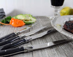 French Home Laguiole 4-Piece Steak Knife Set – Sophisticated Stainless Steel Dinner Knives with Black Handles & Iconic Bee Emblem – Serrated Knives for Smooth Cutting (9.25")