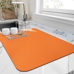 Dish Drying Mat for Kitchen Counter, Heat Resistant Drainer Mats with Non-slip Rubber Backed, Hide Stain Kitchen Super Absorbent Draining Mat, Easy to Clean Dish Rack Pad, Orange 16"x18"