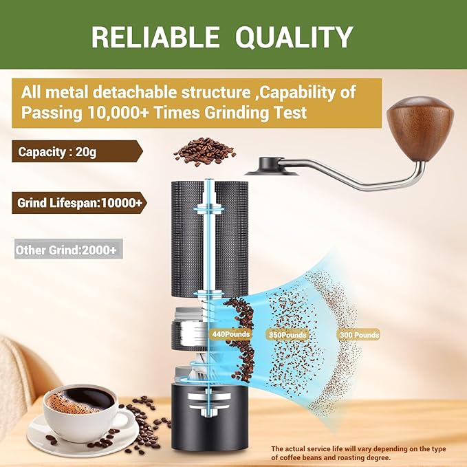 Manual Coffee Bean Grinder,Popsweeter C38 hand coffee grinder with Stainless Steel Conical Grinding Burr for Espresso,Pour Over,FrenchPress,Moka,Americano, for Office Home Traveling Camping