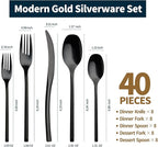 Lemeya 40-Piece Black Silverware Set for 8,Modern 18/10 Stainless Steel Flatware Set,Luxury Cutlery Set,Unique Utensils Set for Restaurant,Spoons and Forks Set,Mirror Polished,Dishwasher Safe