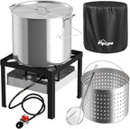 80QT Crawfish Boiler | Seafood Boiling Kit | Dustproof Cover & 16" Skimmer Included | 110,000BTU Propane Jet Burner | 0-20 PSI CSA Certified Regulator | Crab Boil Pot for Outdoor Backyard Cooking