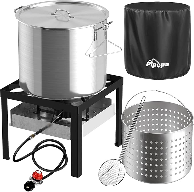 80QT Crawfish Boiler | Seafood Boiling Kit | Dustproof Cover & 16" Skimmer Included | 110,000BTU Propane Jet Burner | 0-20 PSI CSA Certified Regulator | Crab Boil Pot for Outdoor Backyard Cooking