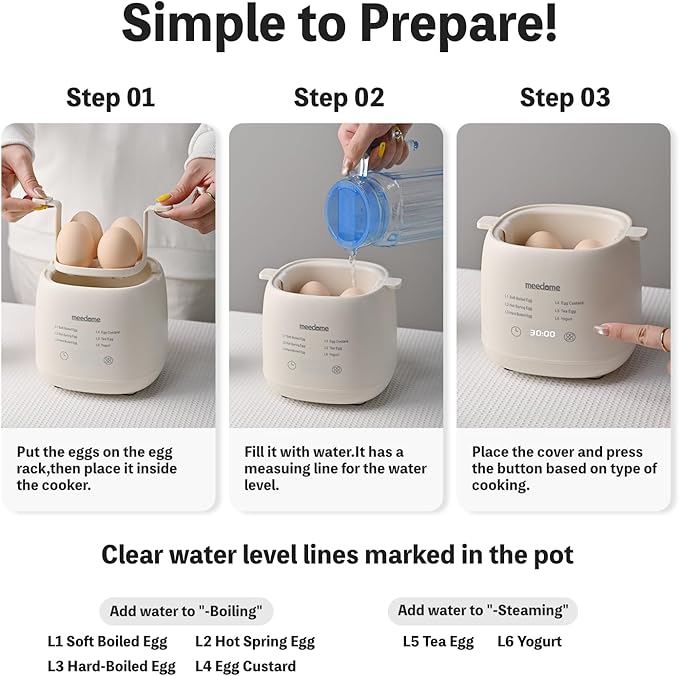 Electric Egg Cooker 6-in-1 with Auto Shut Off, Egg Steamer for Soft/Hard Boiled Eggs, Onsen Tamago, Tea Eggs, Custard, Yogurt Maker (BPA-Free Stainless Steel, Compact for Dorm/Keto Kitchen)