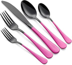 20-Piece Purplish Red Silverware Set 18/0 Stainless Steel Black Silverware Set Purplish Red Handle Cutlery Black Set Service for 4 Dinner Knives Forks Spoons Flatware Set Dishwasher Safe